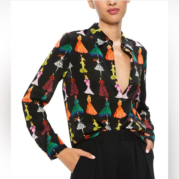 Alice and Olivia Willa Staceface Silk Blouse - Picture 1 of 6